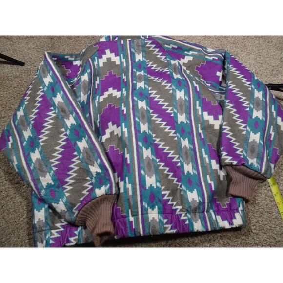 Vintage 90s Walls Mountain Tribal Aztec Pattern Fleece Jacket XL XXL Purple Gray - Picture 9 of 10
